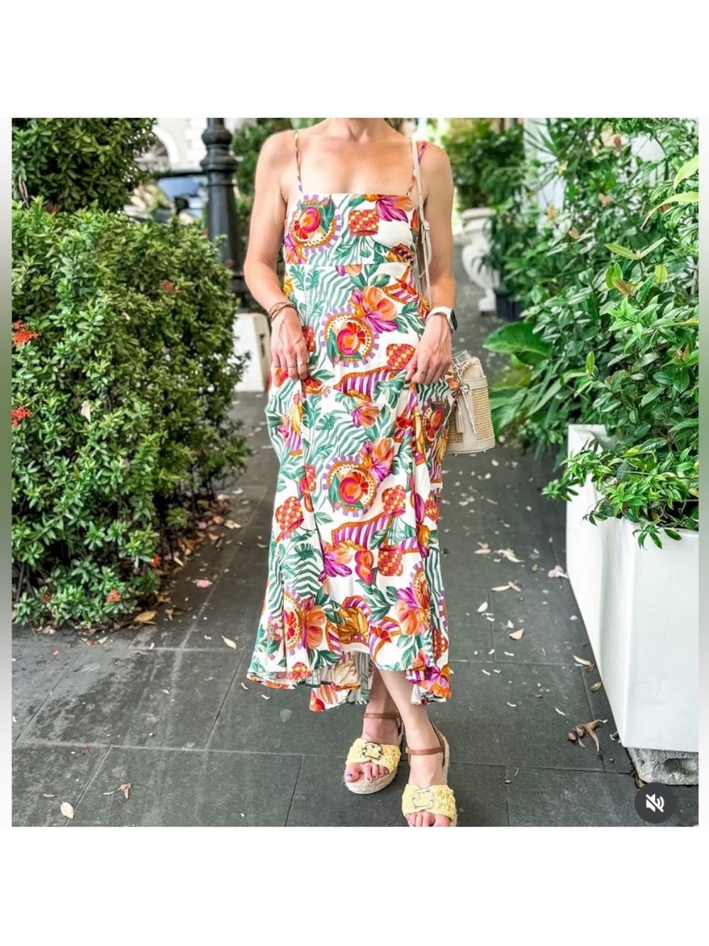 Paper Heart Floral Fruit Tie Back Maxi Dress Size L Multicolor